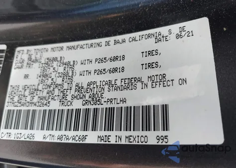 2021 Toyota Tacoma Limited z USA, uszkodzony, nr VIN 3TMGZ5AN3MM432645